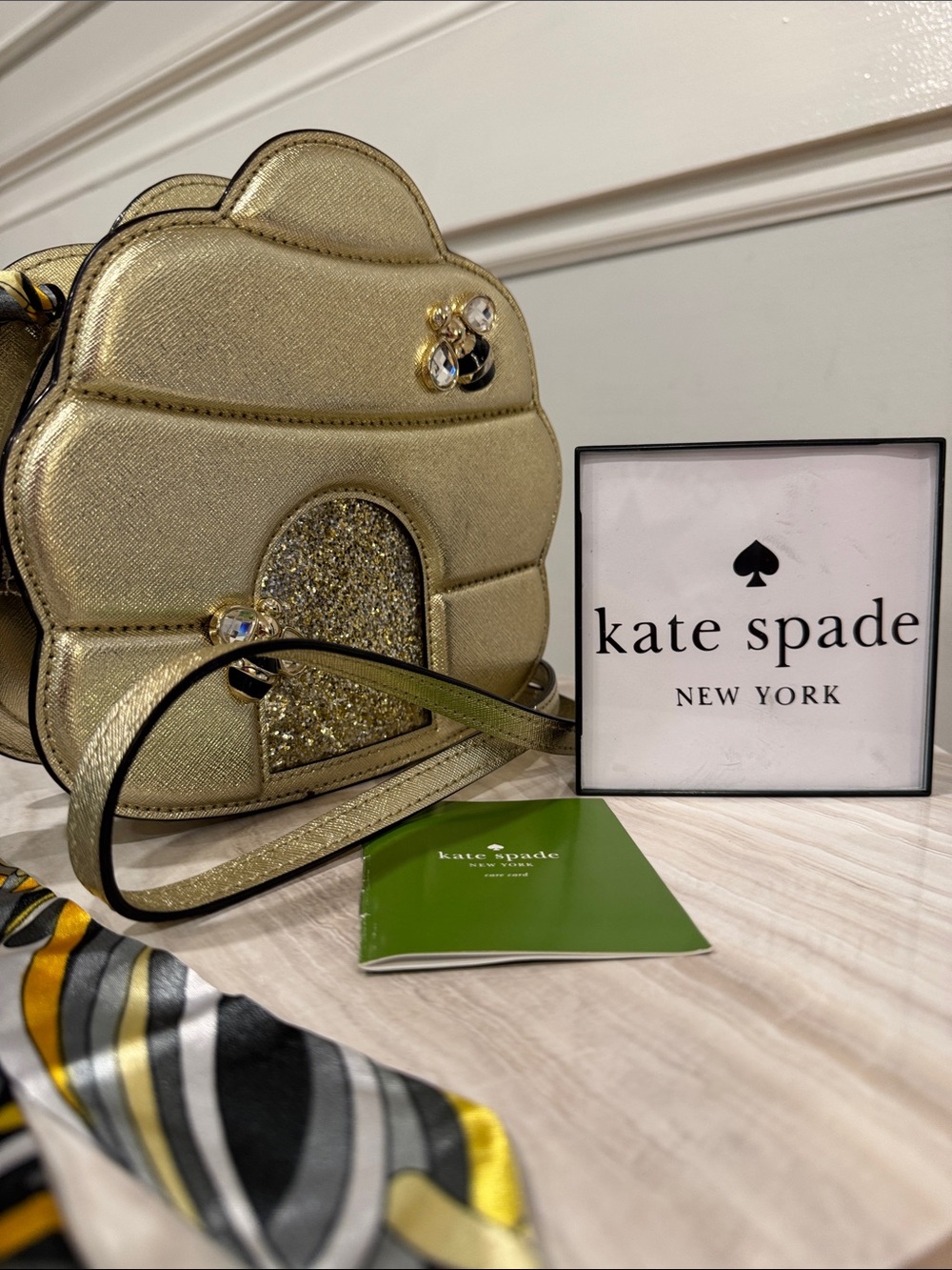Kate Spade Bag Down the Rabbit Hole Limited Edition Gold Beehive Crossbody Bag
